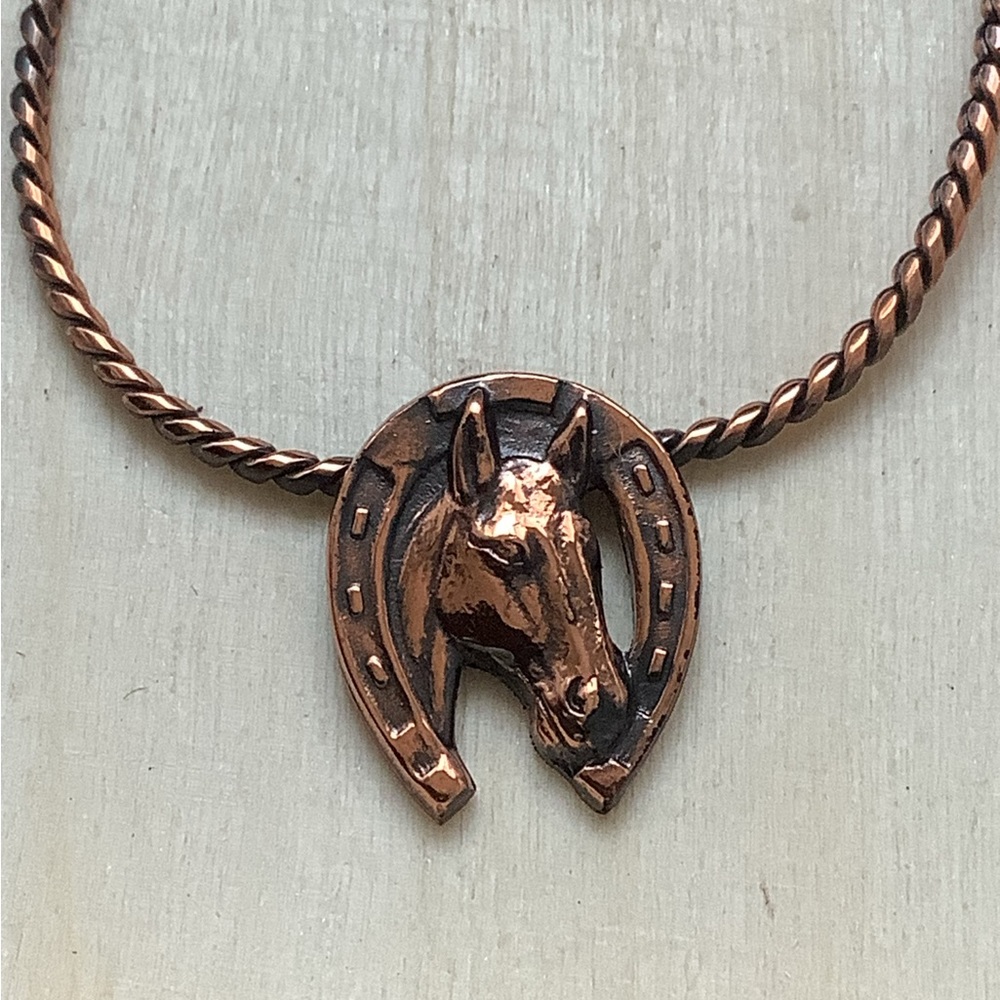 Vintage copper horse & horseshoe unisex pendant necklace